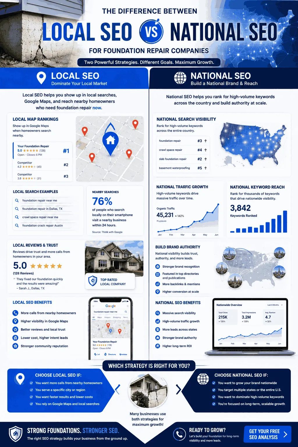 Local vs. National SEO: Choosing the Right Strategy for Your Foundation Repair Business